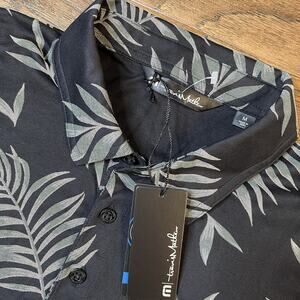 NEW Travis Mathew Resort Town Golf Polo Shirt Men’s Medium Palm Floral AOP Black